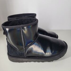 UGG Classic Mini  Black Sheepskin Boots Women's Size 5‎ iridescent metallic
